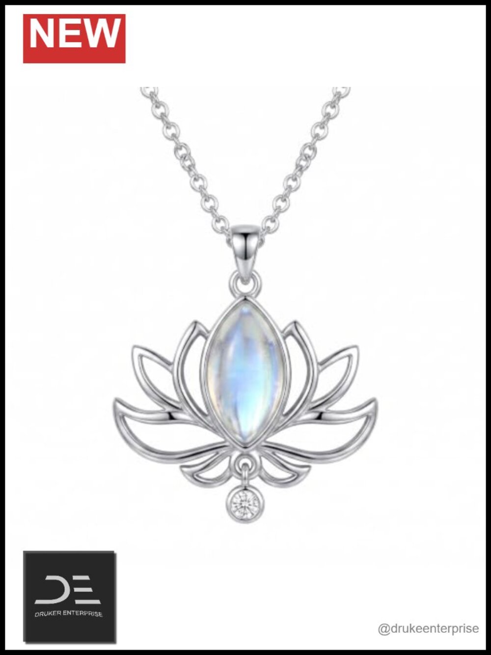Sterling Silver Moonstone Lotus Pendant Necklace 18"